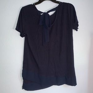 Navy Short Sleeve Shirt with Bow